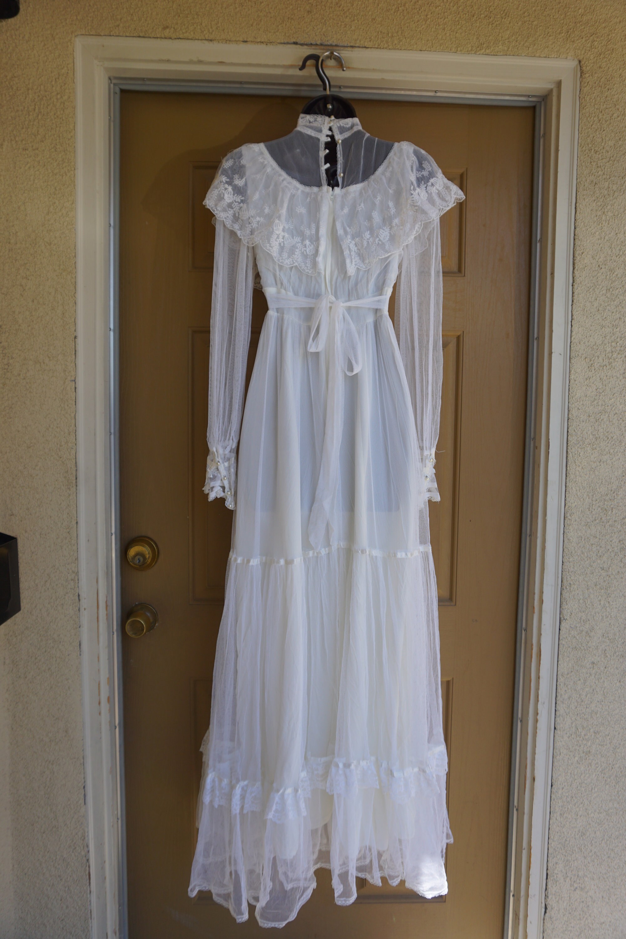Gunne Sax Bridal Wedding Gown Size 7 Small White Prairie Dress Lace ...