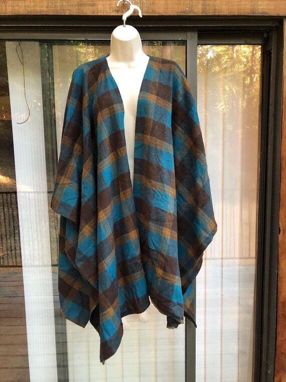 Plaid wool cape jacket small medium large XL one … - image 3