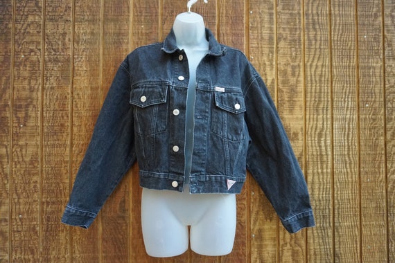 Vintage 80s 90s Guess denim jean jacket with tria… - image 1