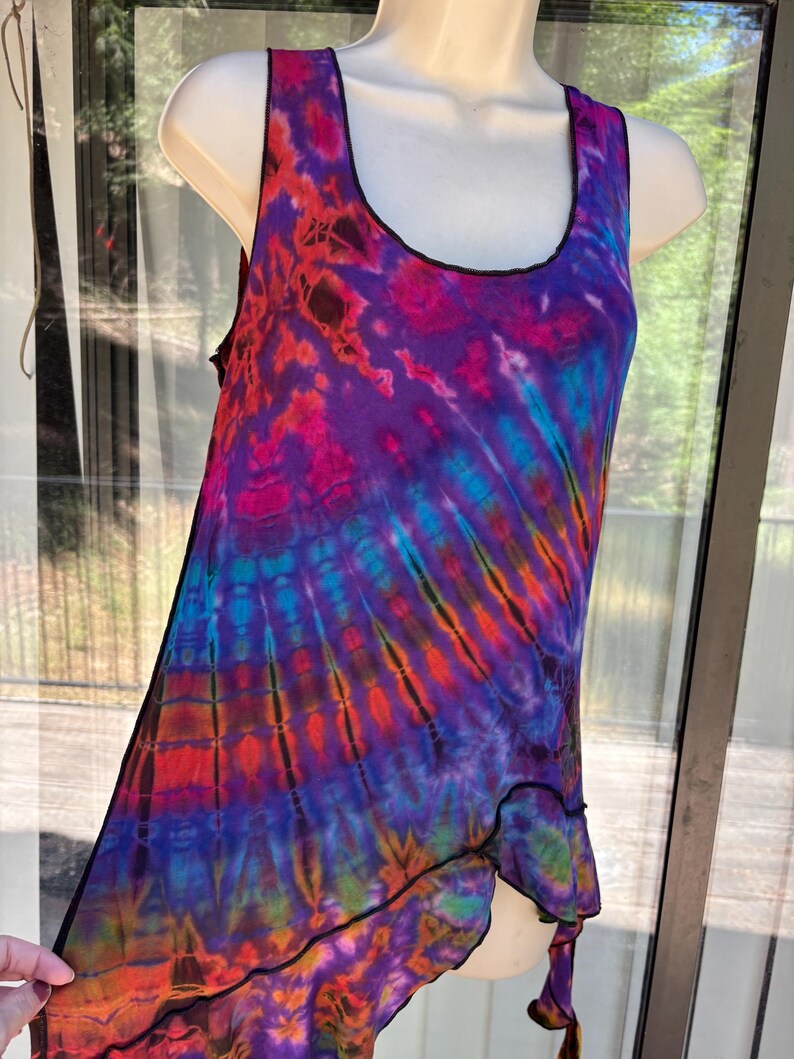 Tie dye tunic tank top summer large 1990s stretchy colorful Kathmandu image 4