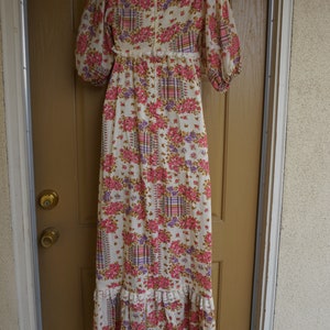 Vtg 1970s Floral Short Sleeve Maxi Gown Dress Small Size 5 70s - Etsy