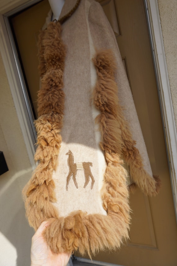 Alpaca fur trim Vintage wool blanket poncho cape … - image 4