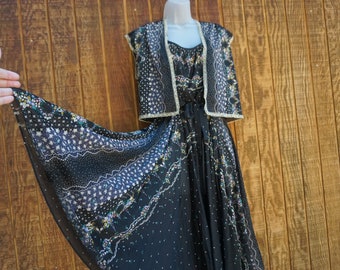 Vintage 1970s or 1980s floral print sheer dress with matching bolero jacket size large 70s 80s