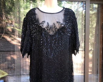 2X Laurence Kazar black sequined dress 90s 1990s formal event