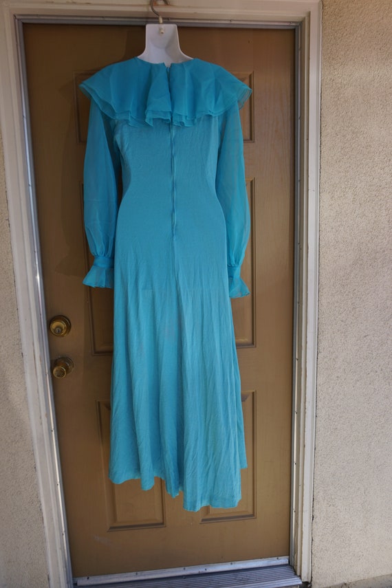 Vintage 1970s blue maxi goddess dress size L Larg… - image 8