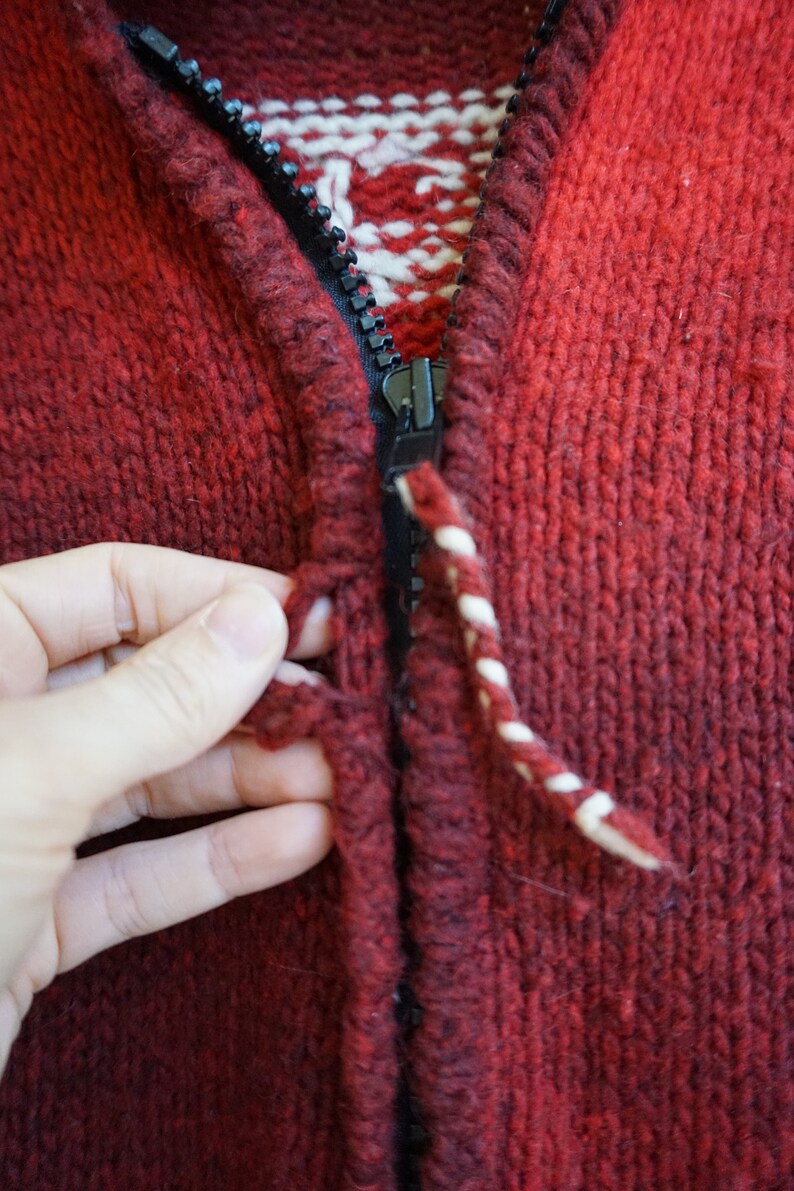 Vintage sweater cardigan wool knit standing collar size Medium large tribal COWICHAN