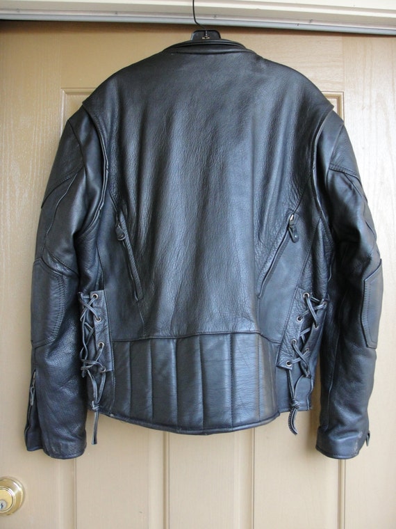 Vintage Black Leather Motorcycle / Biker Jacket M… - image 2