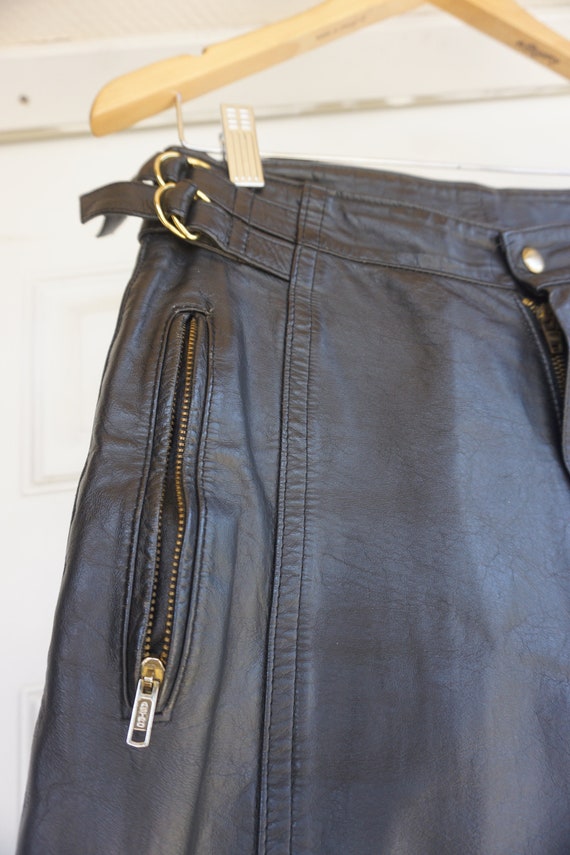 Size 29 Leather High Waist Black Leather Pants 90… - image 3