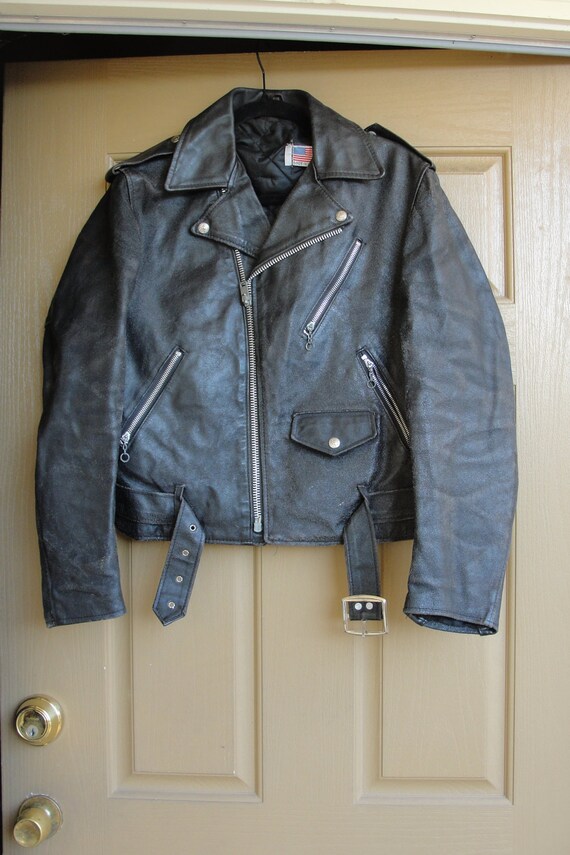 Vintage Black Leather Motorcycle // Biker Jacket M