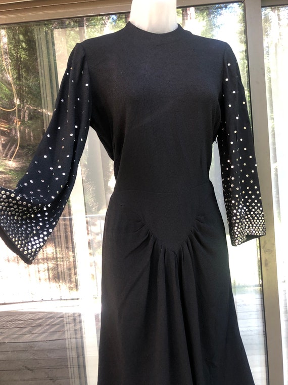 Vintage 1950s black dress with silver sequins on … - image 5