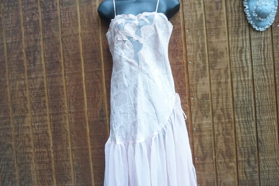 Vintage pastel pink asymmetrical sexy nightgown r… - image 6
