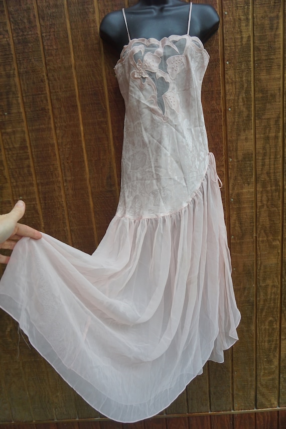 Vintage pastel pink asymmetrical sexy nightgown r… - image 2