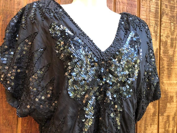 Vintage 1990s sequined solid black butterfly top … - image 3