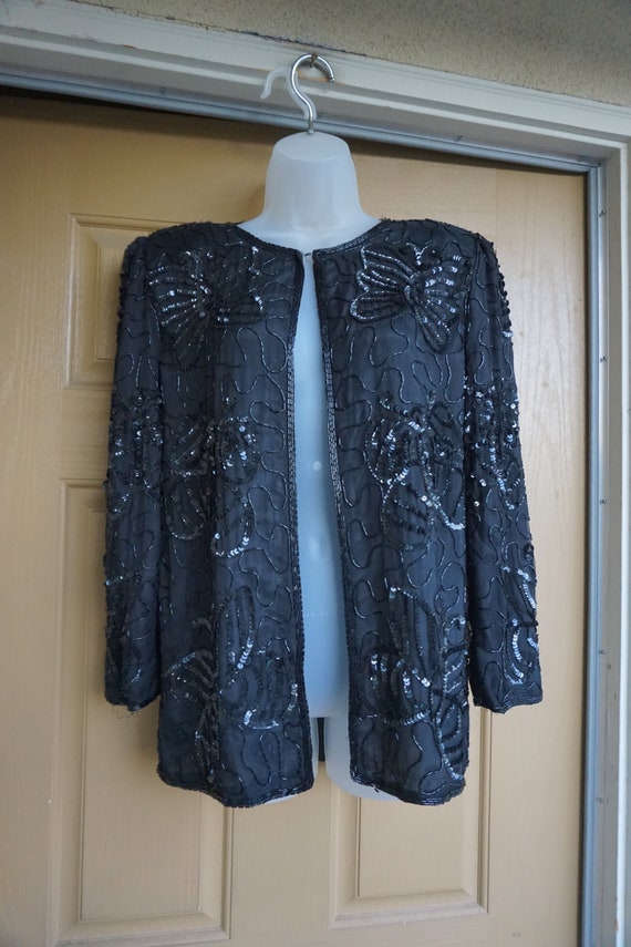 Vintage 1990s black sparkly sequined jacket by Am… - image 3