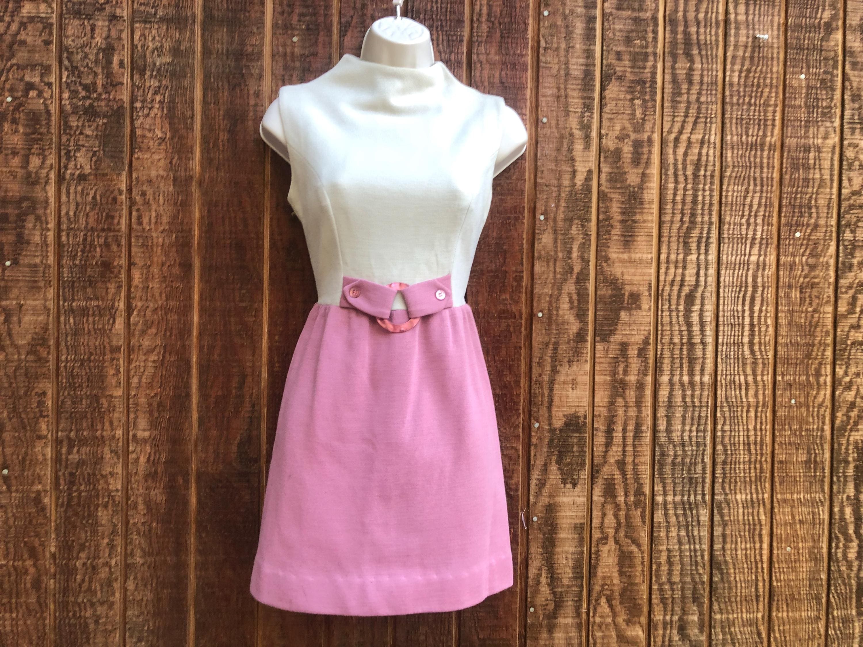 strapless open back dress Vintage 1960s Pink White Colorblock Twiggy Micro Mini Dress RESERVED