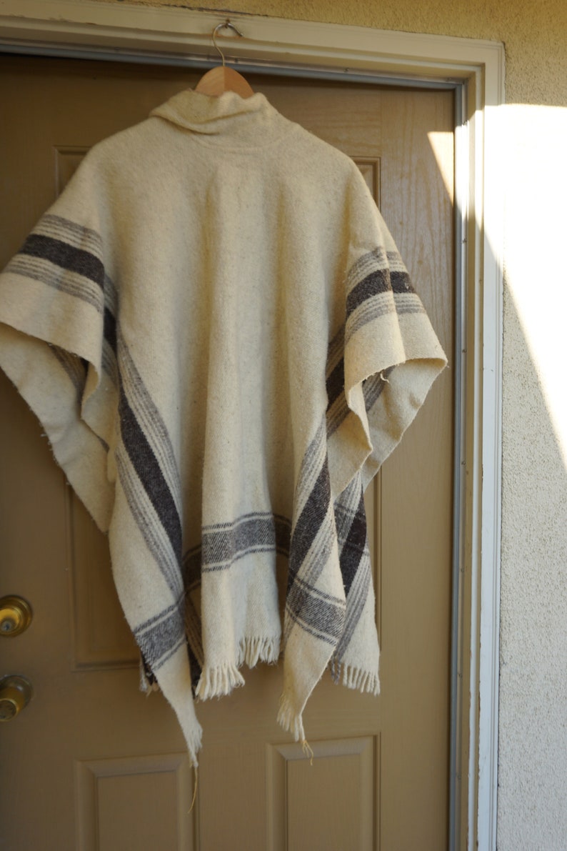 Vintage wool blanket poncho / cape / shawl jacket warm small medium large one size fits all mens womens plus XL XXL XXXL fringe image 5