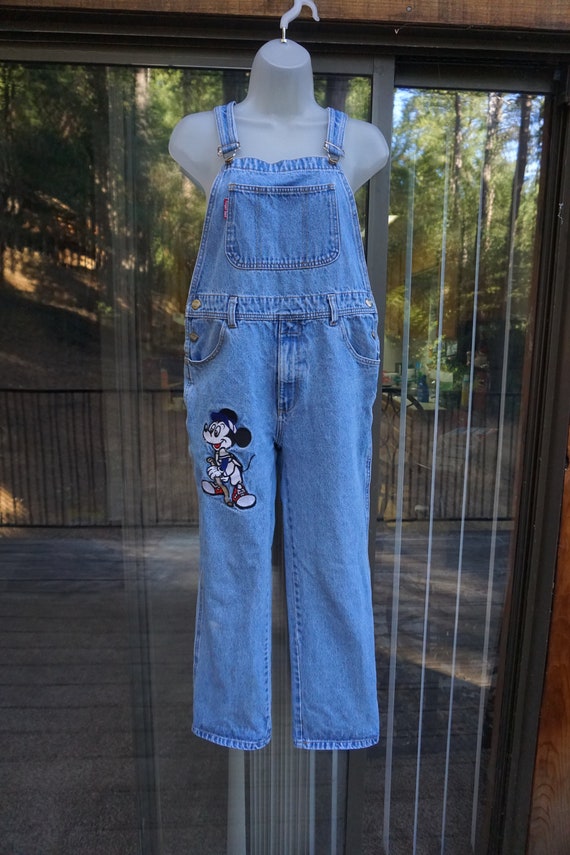 Vintage 90s light blue denim BAIT overalls with M… - image 3