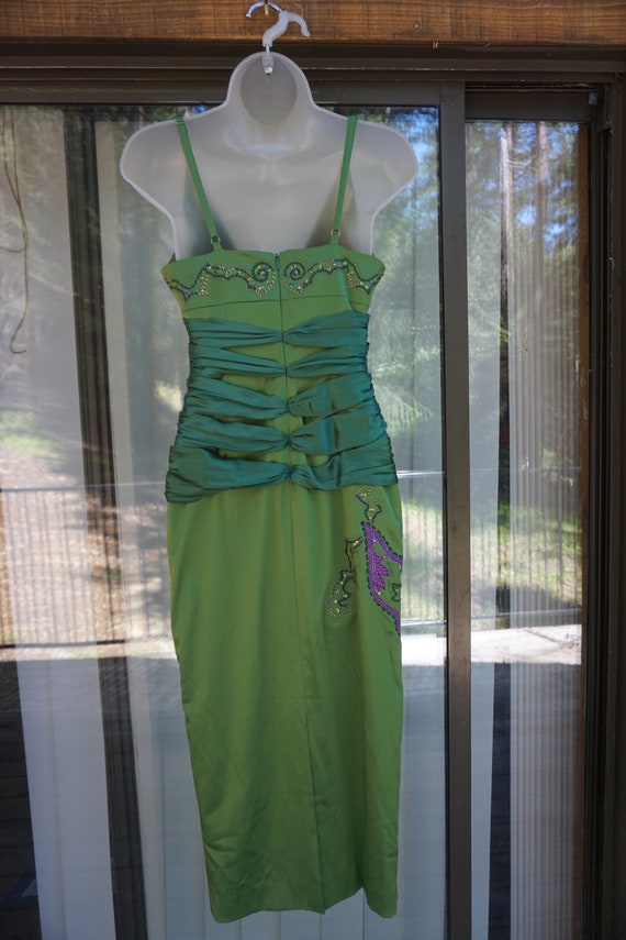 Mandalay dress size 6 tight cinched green beaded … - image 8
