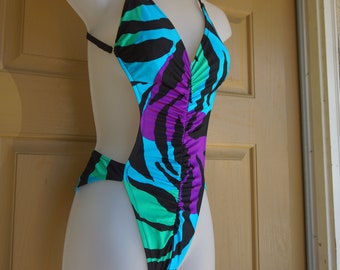 Size 10 ruched medium one piece Petticord swimsuit bathing suit swimwear 90s 1990s rainbow