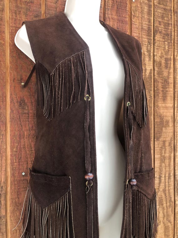 Vintage 1970s Fringe Suede Leather Vest Size Small Medium 70s Mr