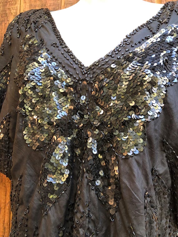 Vintage 1990s sequined solid black butterfly top … - image 7