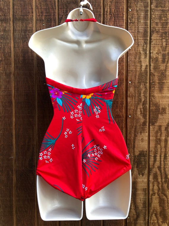 Swim suit floral Size 12 medium one piece halter … - image 6