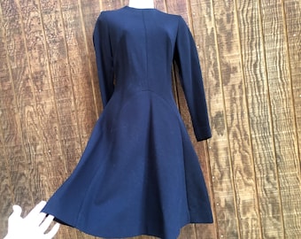 Vintage black long sleeve size 10 medium polyester 1960s mini dress by Forum Originals
