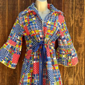 Quilted sleepwear Nightgown floral 70s size Large 1970s plaid robe warm