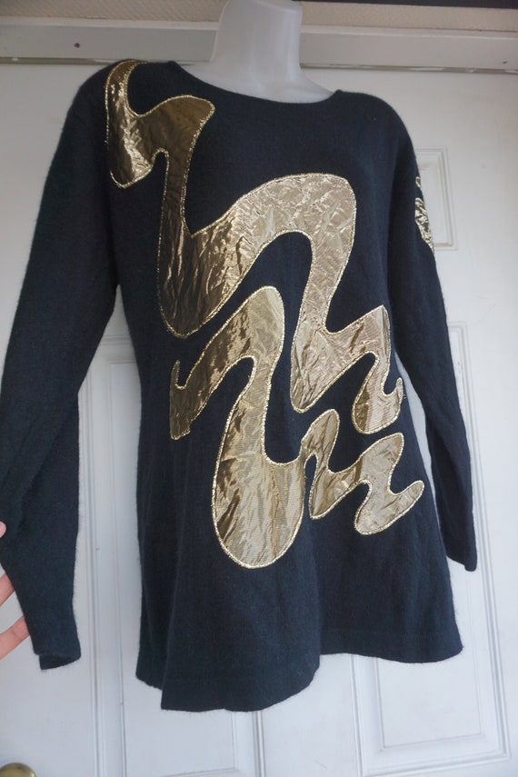 Black and gold knit sweater by Outlander size Lar… - image 4