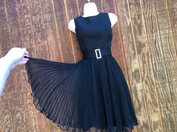 Vintage 1970s Dress 70s black Sheer Chiffon accor… - image 1