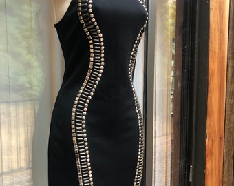 bebe black studded dress Long Sleeve Mesh Ruched Dress Black main image 1