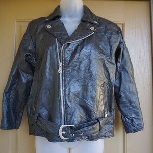 Vintage 90s black patchwork leather jacket short cropped riding motorcycle biker black image 3