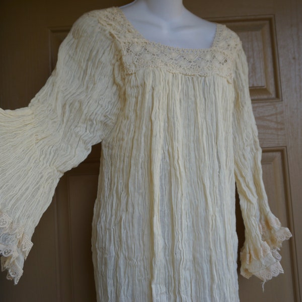 Gauzy Vintage vestido blanco étnico mexicano hecho en méxico crochet puro talla S Small M Medium L Large