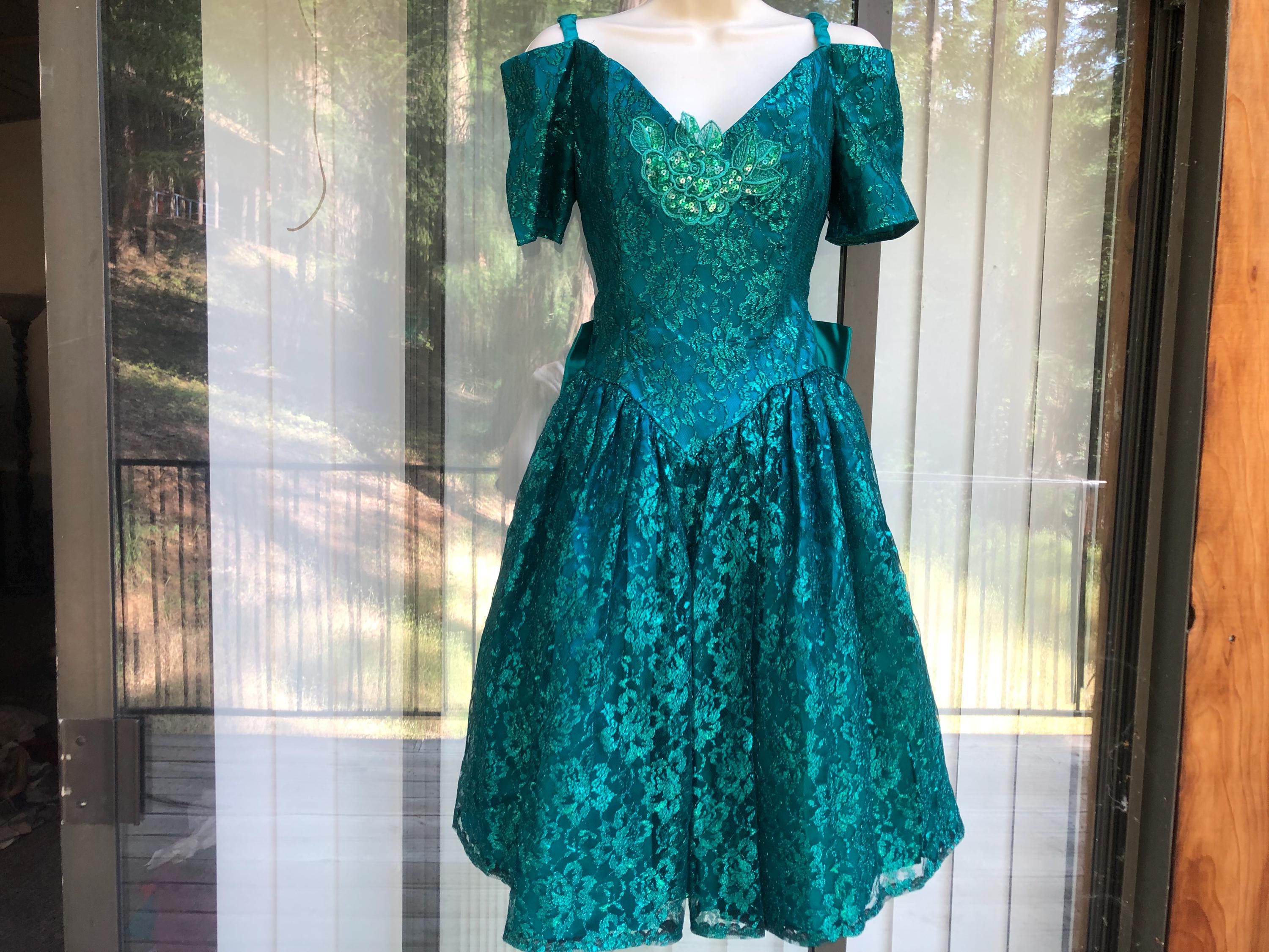 slim fit dress slacks Gunne Sax by Jessica McClintock Vintage Emerald Dress – Cats Like Us