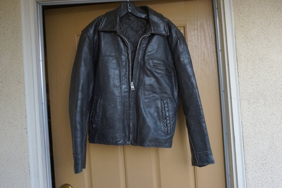 Vintage Black Leather Motorcycle / Biker Jacket ME