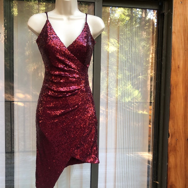 Jessica Rabbit vibes short version size small red sequined dress cocktail costume Halloween party formal event