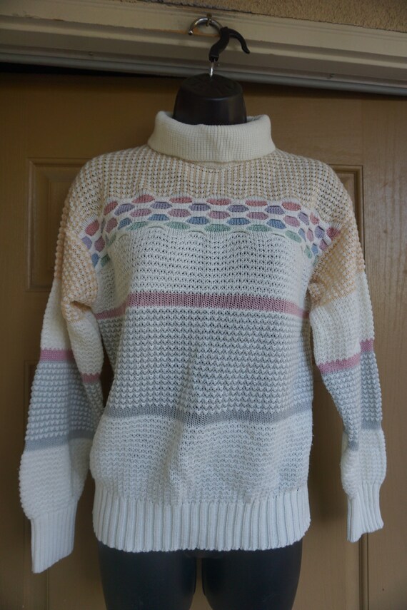 Vintage 90s pastel heavy knit sweater size 2 small - image 2