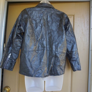 Vintage 90s black patchwork leather jacket short cropped riding motorcycle biker black image 4