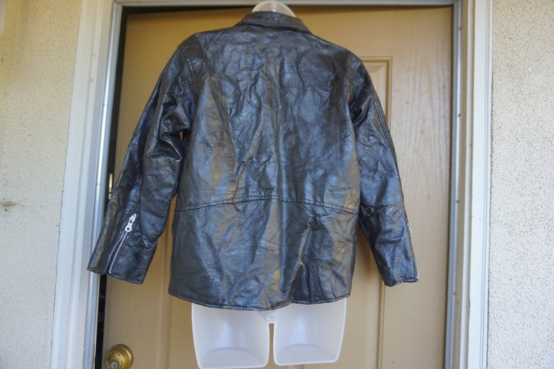 Vintage 90s black patchwork leather jacket short cropped riding motorcycle biker black image 4