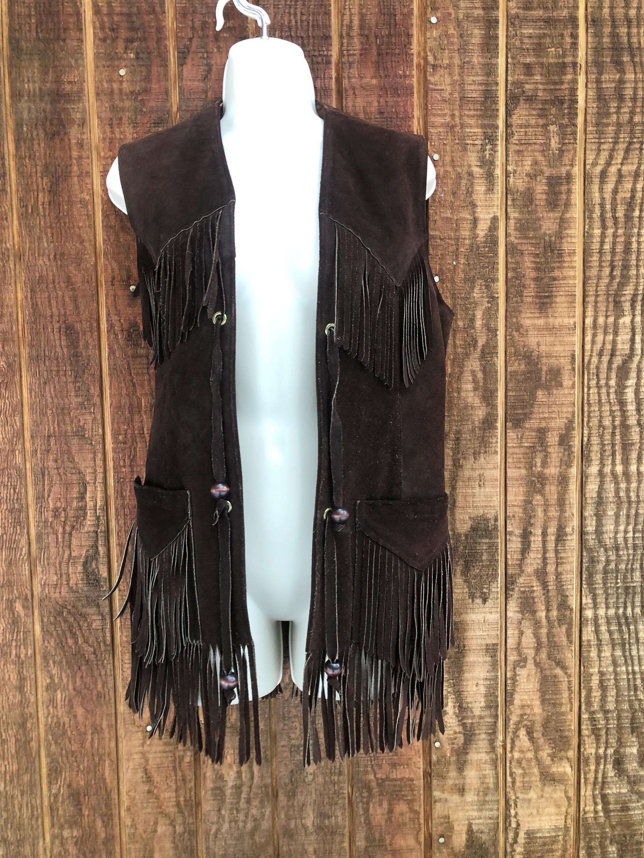 Vintage 1970s Fringe Suede Leather Vest Size Small Medium 70s Mr