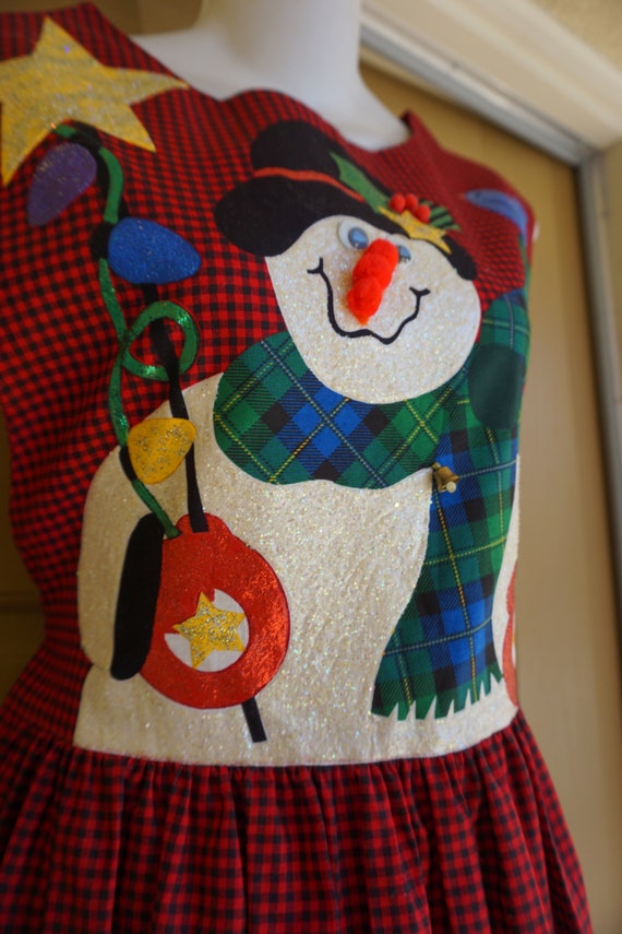 Christmas dress red and black plaid with snowman … - image 4