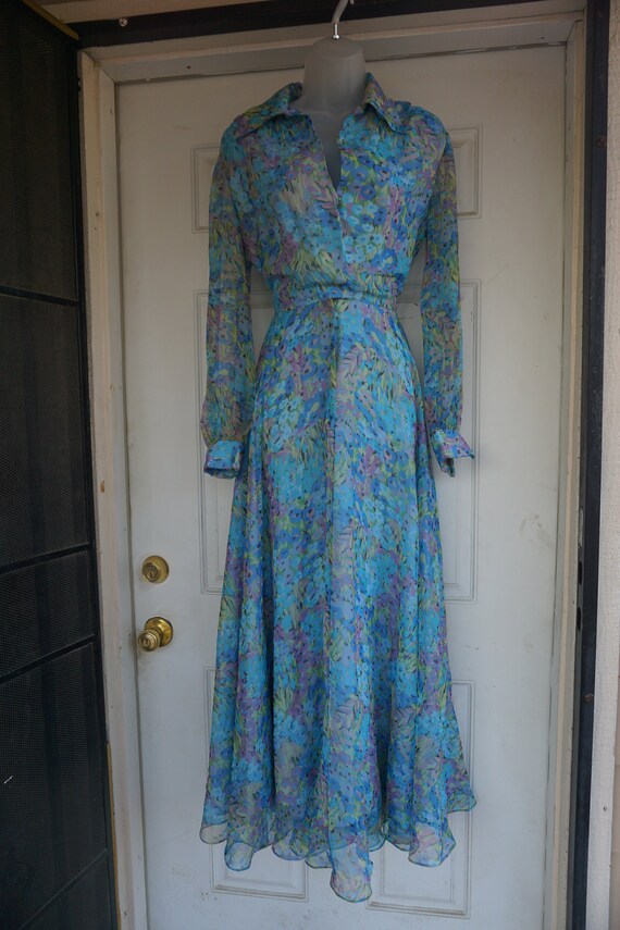 1970s sheer overlay floral Dress - image 8