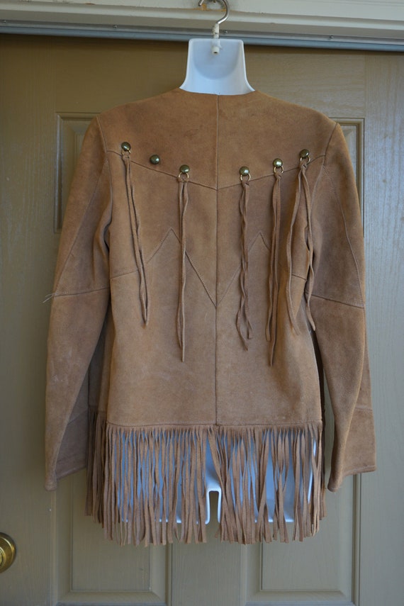 Vintage suede leather brown fringe jacket southwe… - image 3