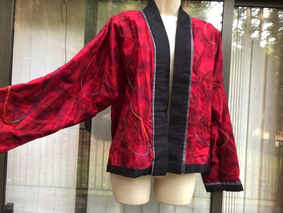 Reversable jacket open front fun unique red embro… - image 2