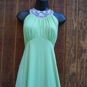 Lime green 1970s vintage maxi dress size 10 70s goddess polyester