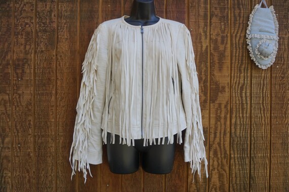 White leather deals fringe jacket