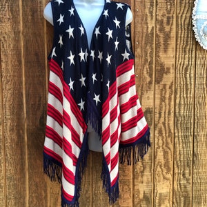 Vintage red white and blue patriotic vest stars and stripes forth of july oversize loose fit