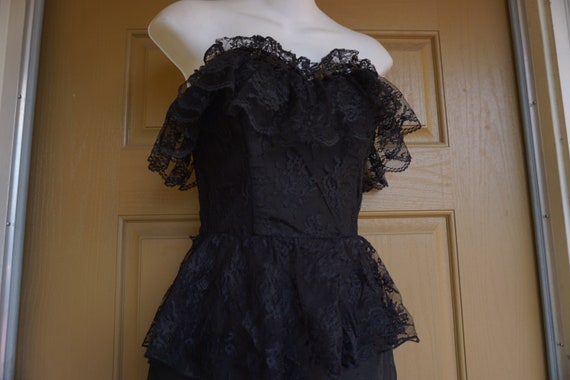 1990s vintage black lace sweetheart dress size sm… - image 1