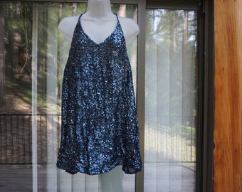Free People Sequined Navy Blue Dress Size S Small Sleeveless Etsy