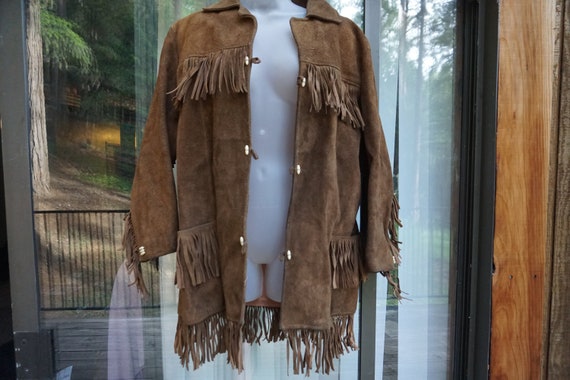 Distressed Vintage suede leather brown fringe jac… - image 8